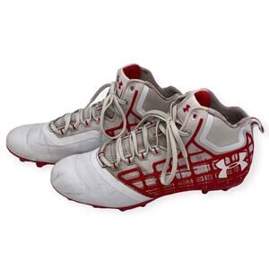 Under Armour Banshee Mid MC Football Cleats White Red Men's Size 11 1297351-161